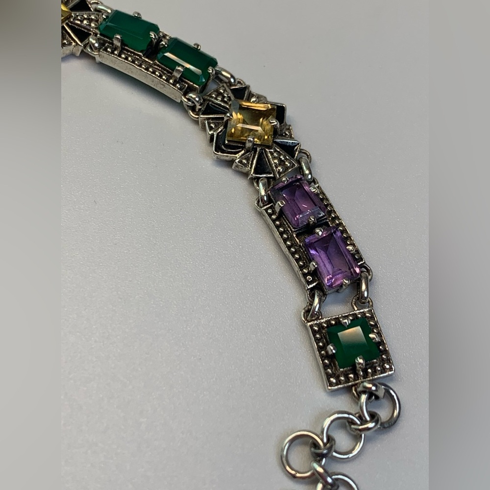 Nicky Butler Rare Sterling w/Faceted Citrine, Amethyst Green Chalcedony Bracelet - Picture 11 of 15